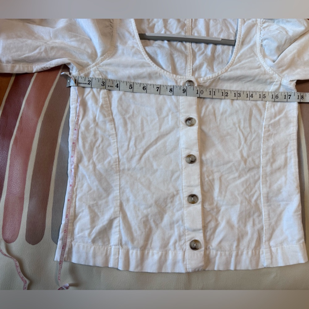 MADEWELL Corduroy Shirred-Sleeve Button-Front Top In Ivory Size extra small - Picture 8 of 10